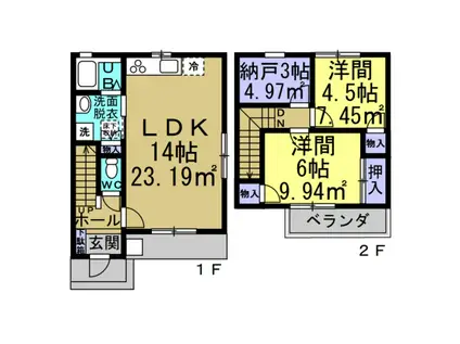 花井メゾネット(2SLDK/1階)の間取り写真
