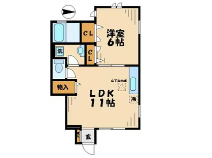 グランシャリオヒルズC棟(1LDK/1階)の間取り写真
