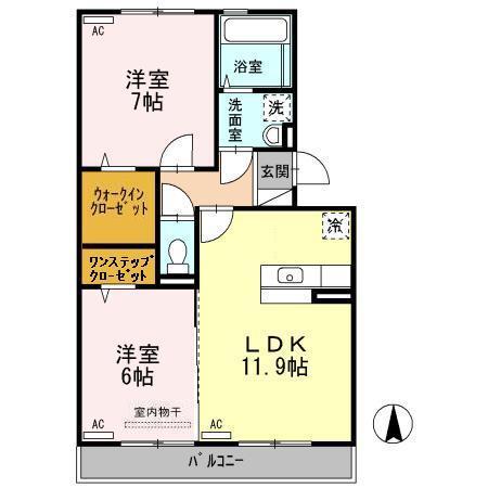 エスペランサ A棟(2LDK/2階)の間取り写真