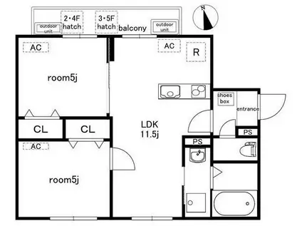LARES イースト(2LDK/3階)の間取り写真