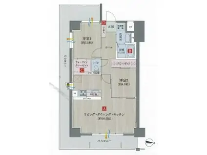 SEAGARDEN船小路(2LDK/4階)の間取り写真