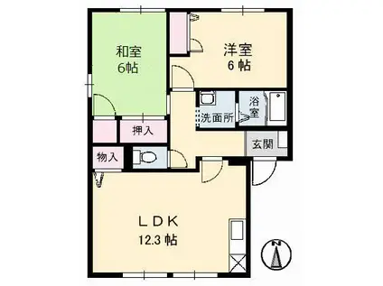 エクセル・メゾン D棟(2LDK/1階)の間取り写真