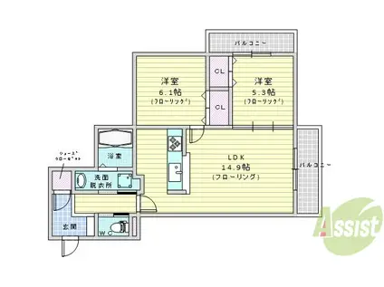 メルヴェイユ泉(2LDK/3階)の間取り写真
