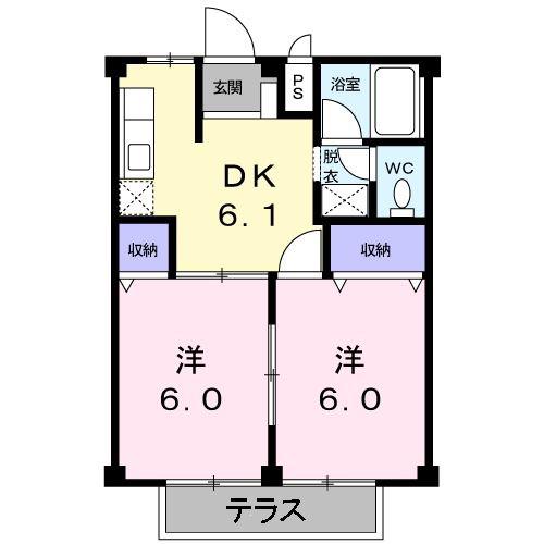 中西ハイツ(2DK/1階)の間取り写真
