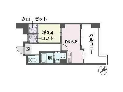 QREST博多東II(1DK/6階)の間取り写真