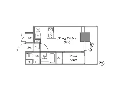 クオリタス日本橋浜町(1DK/12階)の間取り写真