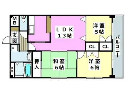 ヌーヴェレールIII(3LDK/5階)の間取り写真