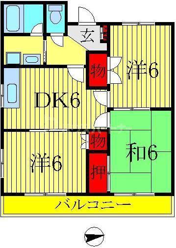 メゾンドルフラン(3DK/1階)の間取り写真