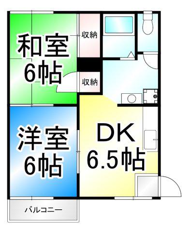 スクエアーハウス(2DK/2階)の間取り写真