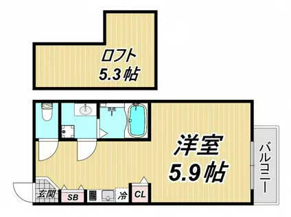 リベール塚口(1K/2階)の間取り写真