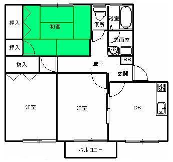 ボナール A棟(3DK/2階)の間取り写真