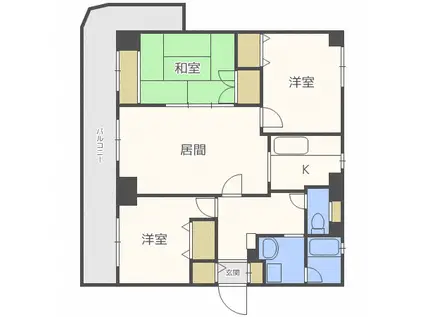三雄マンション(3LDK/7階)の間取り写真