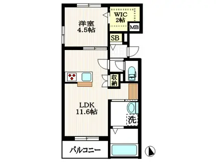 グランディール(1LDK/2階)の間取り写真