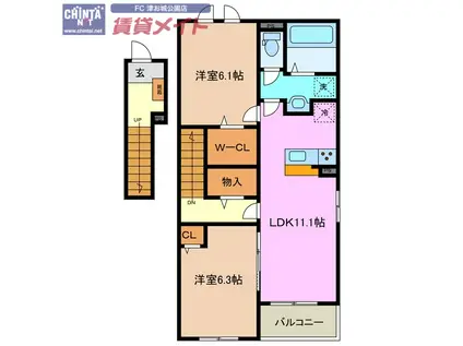 ル・ポール南新町 A(2LDK/2階)の間取り写真