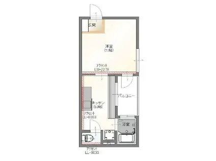 SUN VIVACE塩冶(1DK/3階)の間取り写真