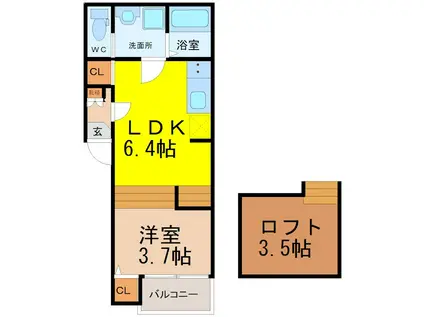 CUBE(1SLDK/3階)の間取り写真