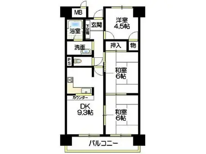ユタカ第2ビル(3DK/7階)の間取り写真