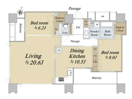 シティタワー仙台一番町レジデンス(2LDK/23階)の間取り写真