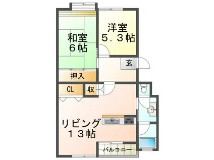 星陵台1号棟(2LDK/5階)の間取り写真