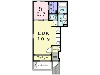 マーク・ピュア(1LDK/1階)の間取り写真