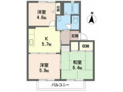 グランソレイユ(3K/2階)の間取り写真