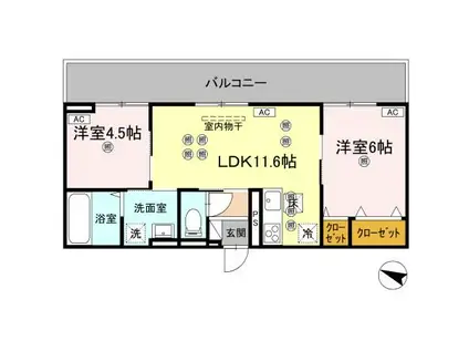 フィオーレガーデン北田宮 B(2LDK/1階)の間取り写真