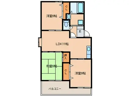 ニュートリヴァンベール久留米(3LDK/1階)の間取り写真