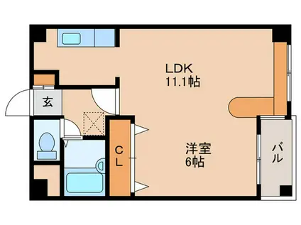 ハウスオブリザ中の島 第1(1LDK/4階)の間取り写真