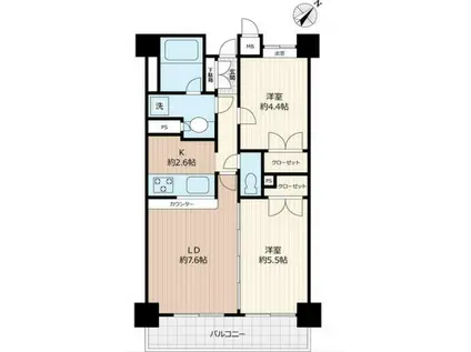 シャルムコート相模原(2LDK/5階)の間取り写真