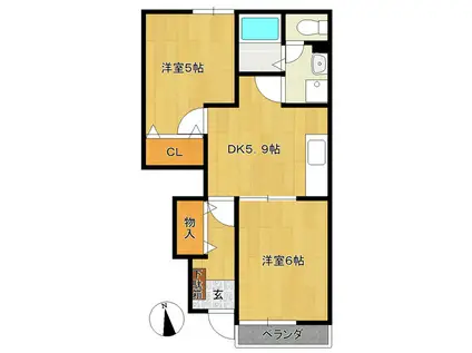 ドリームシティ富木島(2DK/1階)の間取り写真