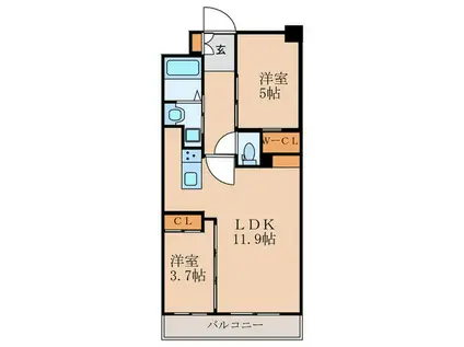 コンダクトレジデンスFUTAJIMA(2LDK/4階)の間取り写真