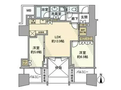 プラウドタワー名駅南(2LDK/9階)の間取り写真
