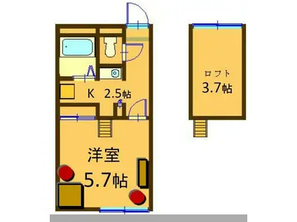 あすなろ(1K/2階)の間取り写真