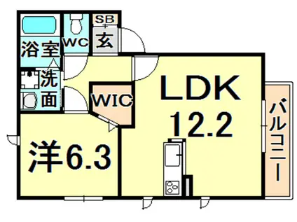 ラフィーネ東難波(1LDK/2階)の間取り写真