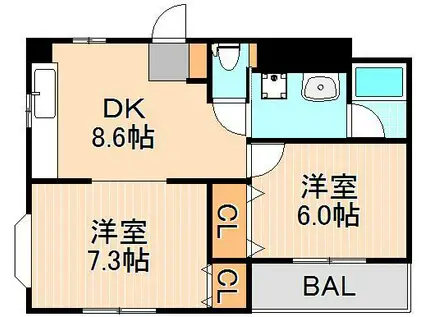 ユーコーポ(2DK/4階)の間取り写真