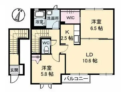 クレール六反 VII棟(2LDK/2階)の間取り写真