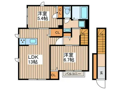 中央林間2丁目アパート(2LDK/2階)の間取り写真