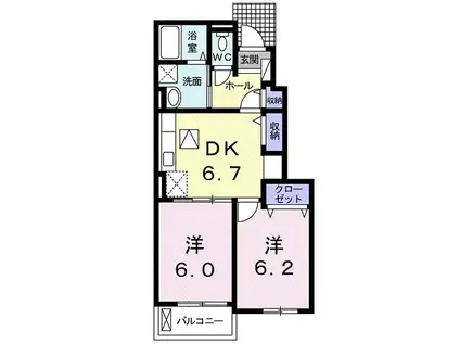 リ・バース B(2DK/1階)の間取り写真