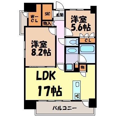 アンアージュ白壁(2LDK/3階)の間取り写真