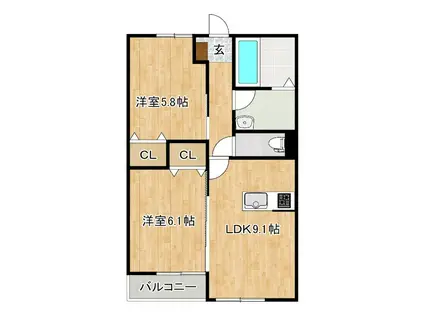 BARBATELLA久留米南(2LDK/2階)の間取り写真