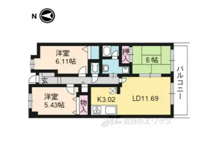 BAUMDORF(3LDK/3階)の間取り写真