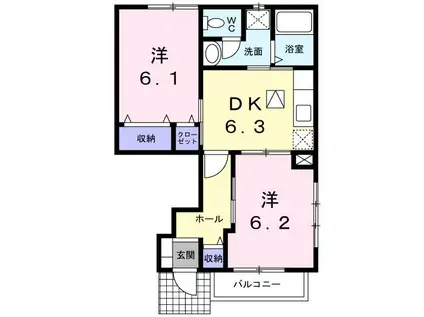 アンソレイエI(2DK/1階)の間取り写真