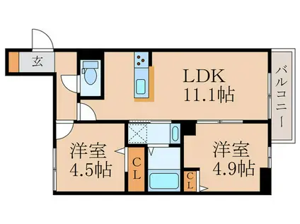 セレスティア若宮(2LDK/3階)の間取り写真
