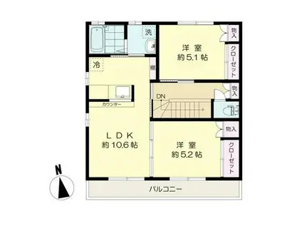 大原ハイツ3号棟(2LDK/2階)の間取り写真