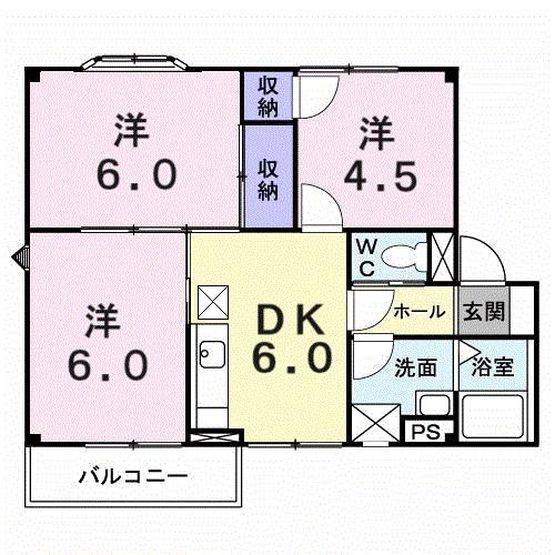 伊予鉄道郡中線 余戸駅 徒歩14分 2階建 築32年(3DK/2階)の間取り写真