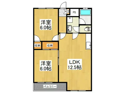 シャトレー新井(2LDK/3階)の間取り写真