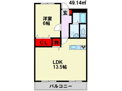 ウィステリア加藤(1LDK/2階)の間取り写真
