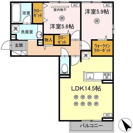 ＪＲ筑豊本線 二島駅 徒歩19分 2階建 築1年(2LDK/2階)の間取り写真