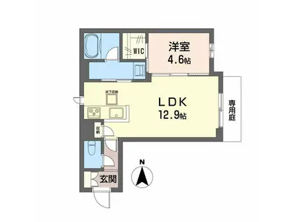 ユーグレイス東島田(1LDK/1階)の間取り写真