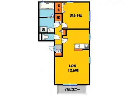 パラシオンABE(1LDK/1階)の間取り写真
